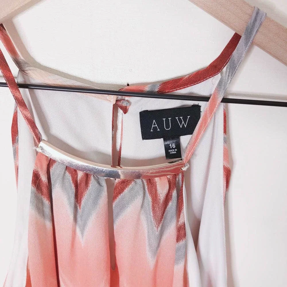 AUW Sleeveless Pink Chevron Dress Gold Accent 16 Plus_3